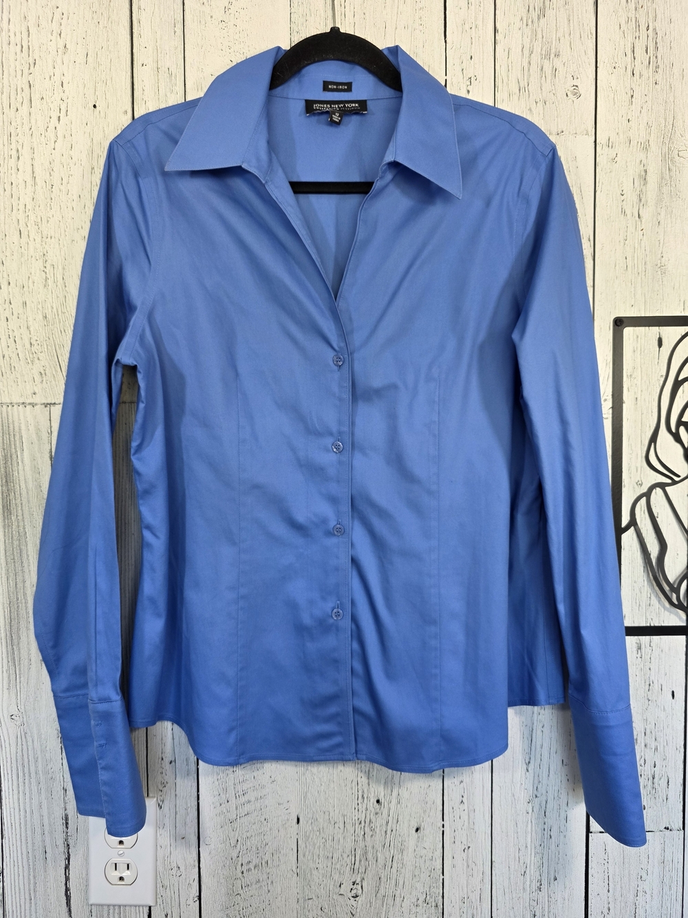 Jones New York Blue Non-Iron Cotton Button Down Shirt Size 12